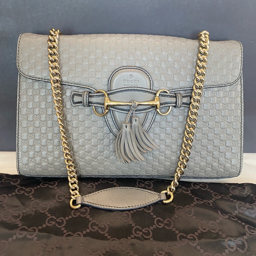 GUCCI Emily Monogram GG Leather Shoulder Bag